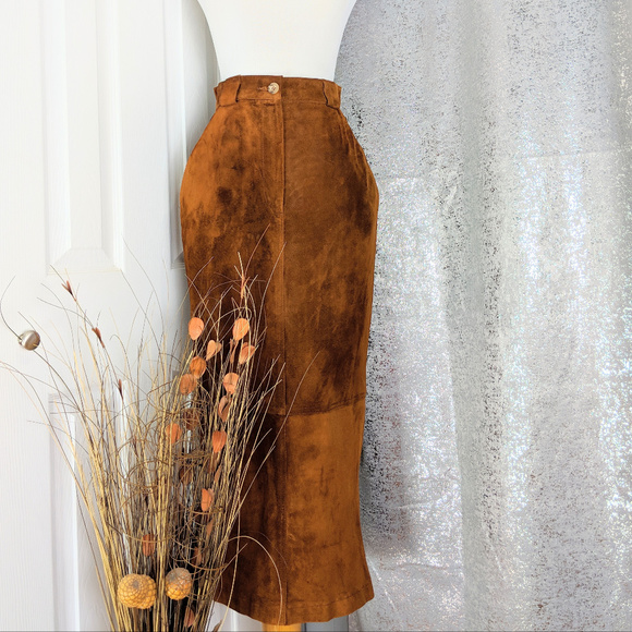 Talbots Dresses & Skirts -  TALBOTS 100% Suede Leather Skirt Camel Sz 4